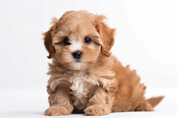 Obraz premium generated illustration of cute sitting havanese puppy dog - isolated on white