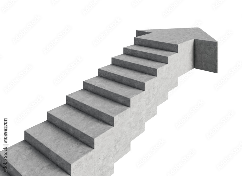 Aufkleber concrete staircase shaped like an arrow isolated on white background. minimalistic design concept fo