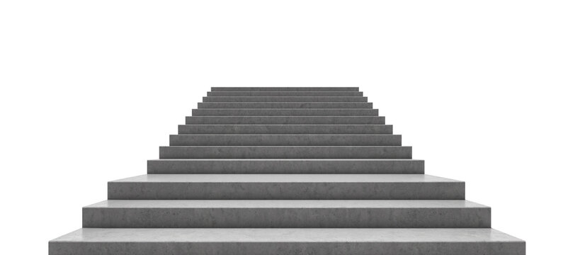 Concrete stairs on an isolated white background. Minimalistic design with a contemporary look. Concept of modern architecture. 3D Rendering