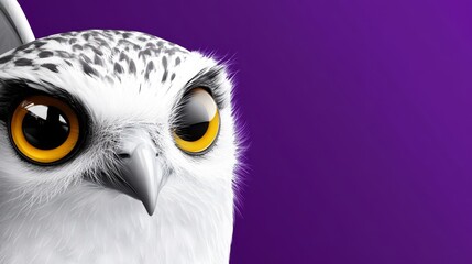 Obraz premium A tight shot of an owl's face reveals an orb-like eye, colored orange