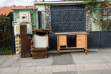 Household miscellaneous rubbish items put on the street for council bulk waste collection
