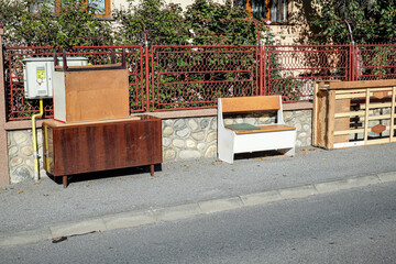 Household miscellaneous rubbish items put on the street for council bulk waste collection