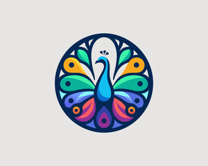 Colorful Peacock bird logo icon design vector illustration
