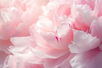 Fototapeta premium Soft focus macro peony petals pink and white floral background.