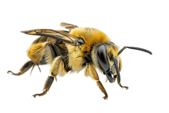 Detailed shot of a mining bee isolated on transparent background