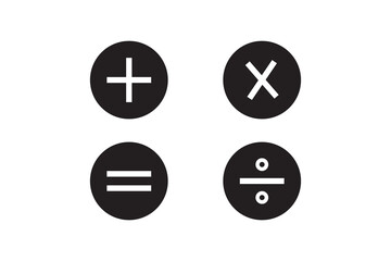 Black circle math icons set. Plus, minus, multiplication, equal icons.