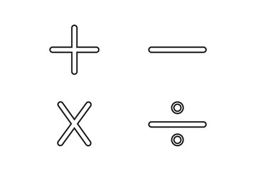 Obraz premium Plus, minus icon set. Calculator, math icon. Plus, minus, multiply, equal and divide sign. EPS 10