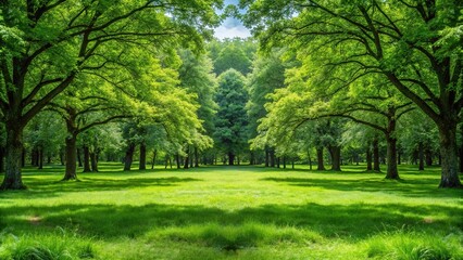 Naklejka premium clearing in the wood with green grass and trees in the background