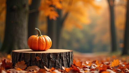Rustic fall-inspired podium designed for Halloween branding presentations with warm autumn colors and accents.