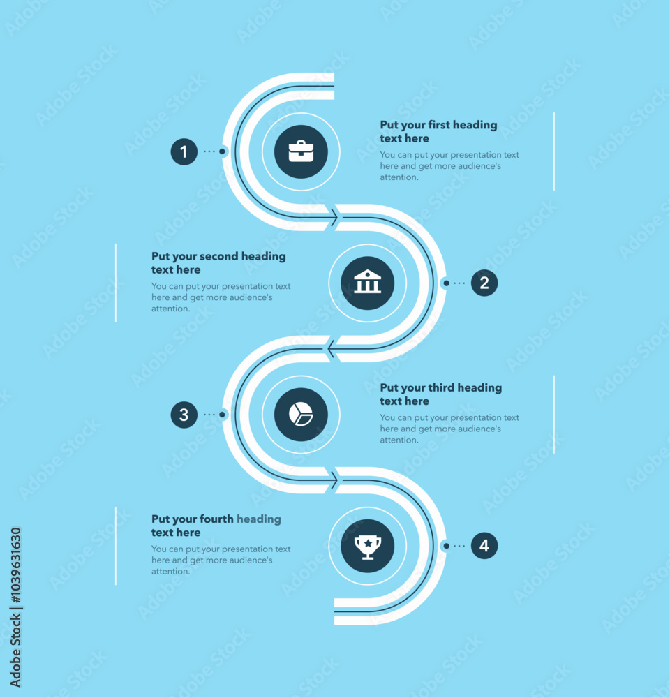 Poster Infographic process diagram divided into four steps with minimalistic icons - blue version. SImple chart design for workflow layout, diagram, banner, web design.