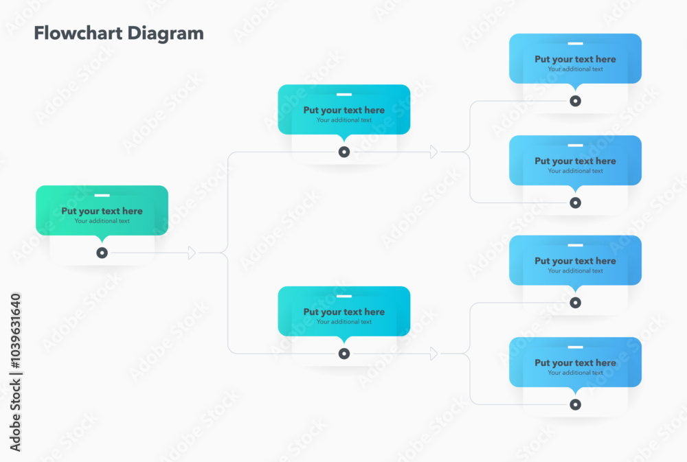 Fototapete Simple modern template for flowchart diagram. Flat infographic design with thin lines for website or data presentation.