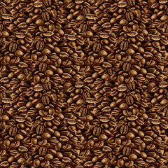 Seamless pattern with coffee beans. Even layer of coffee beans. Brown and dark brown colors. Watercolor illustration