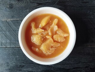 Kolak singkong or cassava soup with palm sugar. Indonesian traditional foods famous in Java 
