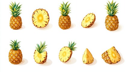 Pineapple Fruit Set - Whole, Half, Quarter Slices