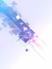 Abstract geometric background with blue and pink squares, lines and light. This design features a clean, modern style.