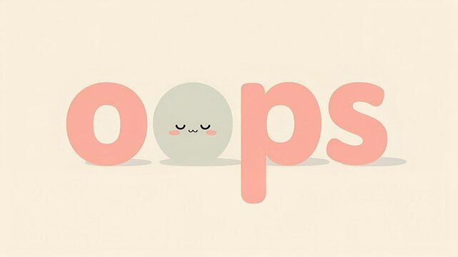 Cute kawaii style "oops" text with blushing face on soft beige background