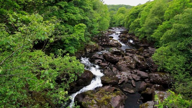 Video, Cyfyng Falls are waterfalls between Betws-y-Coed and Capel Curig, on the River or Afon Llugwy, landscape, close up, Snowdonia or Eryri National Park.