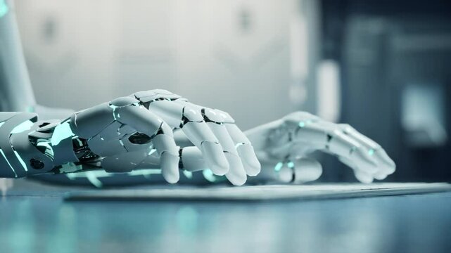 AI Robotic Hand Is Laying On A Laptop Keyboard With A Broken Screen Workshop Animation Natural Language Processing