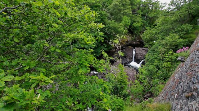 Video, Cyfyng Falls are waterfalls between Betws-y-Coed and Capel Curig, on the River or Afon Llugwy Snowdonia or Eryri National Park., landscape