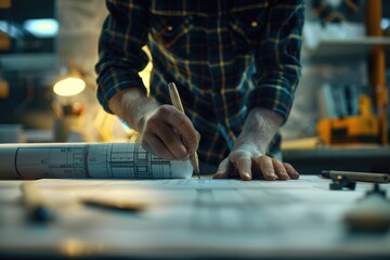 Obraz premium Architect and engineer collaborate on construction project with blueprints.