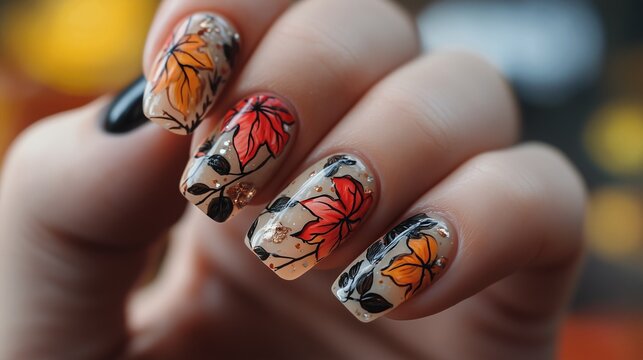 Nails on outumn background