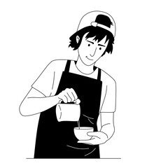 Hand Drawn Barista Making Coffee Illustration