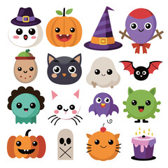 Obraz premium Halloween Cute Cartoon Characters Collection