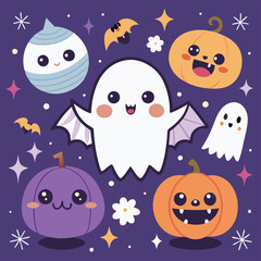 Obraz premium Halloween Cute Cartoon Characters Collection
