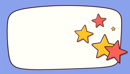 Obraz premium Colorful star shapes surrounding a blank frame on a light blue background with copy space for text, star decoration background