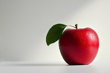 Red apple with a green leaf on top
