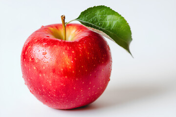 Red apple with a green leaf on top