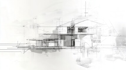 Futuristic Architectural Blueprint Sketch - Modern House Design Concept