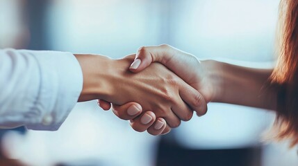 Two people shaking hands, symbolizing a successful agreement or partnership.