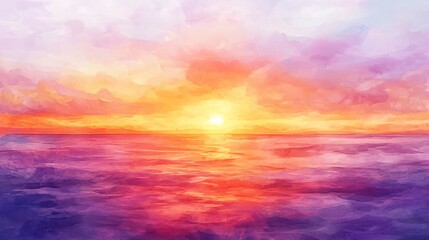 Fototapeta premium Abstract watercolor painting of a sunset over the ocean.