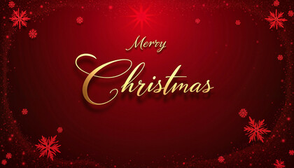 Merry Christmas text in elegant font on red background with decorative snowflakes and stars