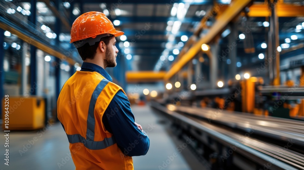 Poster worker overseeing large machinery in factory setting