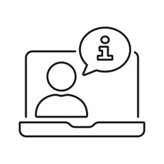 Person on Laptop with Information Chat Bubble Line Icon for Online Support. Customer Support and Online Information. Assistance and Communication. Editable Stroke. Isolated Vector Illustration