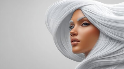  A tight shot of a woman with white hair, wearing a white hat