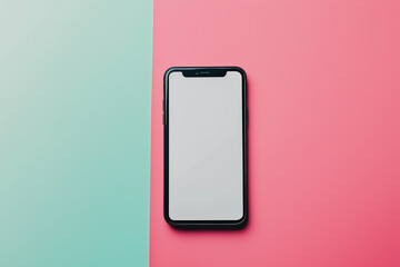 Black Smartphone Mockup on Pink and Green Background