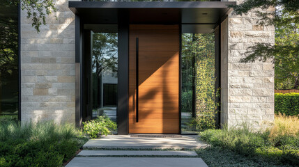 Use a tall, oversized door made from high-quality materials like solid wood or metal. 