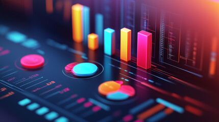 Digital analytics and graphs in a high-tech dashboard