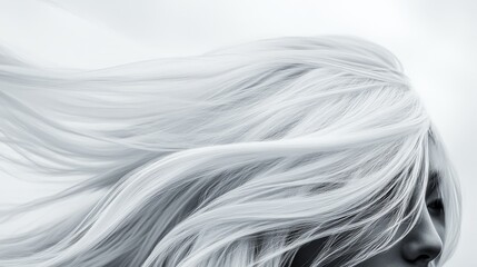 Naklejka premium A black-and-white image of a woman with windswept hair