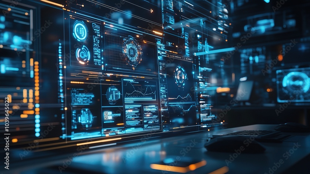 Poster futuristic digital interface with data visualization