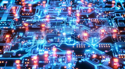 Obraz premium Futuristic Digital Circuit Pattern Background for Electronics Display in Vibrant Colors | Ultra-Detailed 3D Render Design