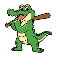 Cartoon Crocodile Holding a Baseball Bat Illustration