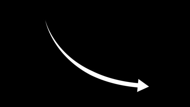 White color down curve arrow animation icon on black background.