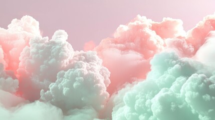 Fototapeta premium Serene Cloudscape - 3D Render Background with Soft Colorful Clouds for Product Showcasing | Ultra-Detailed Dreamy Atmosphere