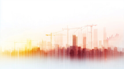 Fototapeta premium A city skyline with a lot of cranes and buildings