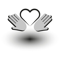 Obraz premium Hand heart icon. Love and care symbol. Two hands gesture. Vector illustration.