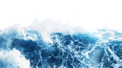 Blue sea wave with white foam isolated from the white background.